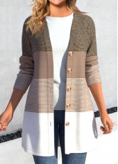 Light Camel Button Striped Long Sleeve Coat