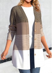 Light Camel Button Striped Long Sleeve Coat | thumb picture 