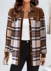 Light Coffee Patchwork Plaid Long Sleeve Coat
