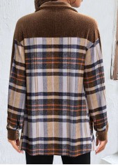 Light Coffee Patchwork Plaid Long Sleeve Coat | thumb picture 