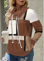 Dark Coffee Lace Up Geometric Print Sweatshirt