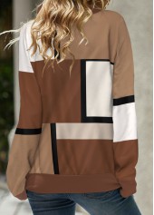 Dark Coffee Lace Up Geometric Print Sweatshirt | thumb picture 