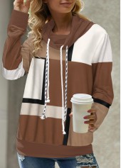 Dark Coffee Lace Up Geometric Print Sweatshirt | thumb picture 