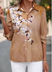 Light Coffee Button Floral Print Long Sleeve Blouse | thumb picture 