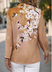 Light Coffee Button Floral Print Long Sleeve Blouse | thumb picture 