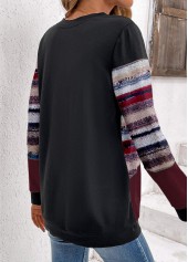 Black Patchwork Geometric Print Long Sleeve Sweatshirt | thumb picture 