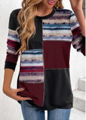 Black Patchwork Geometric Print Long Sleeve Sweatshirt | thumb picture 