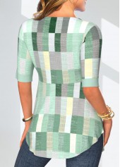 Mint Green Patchwork Geometric Print Fake Two Piece Twinset | thumb picture 