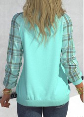 Cyan Patchwork Plaid Long Sleeve V Neck Sweatshirt | thumb picture 