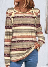 Multi Color Button Geometric Print T Shirt