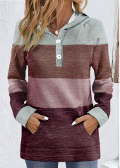Multi Color Pocket Striped Long Sleeve Hoodie