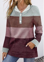 Multi Color Pocket Striped Long Sleeve Hoodie | thumb picture 