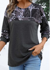 Dark Grey Patchwork Tribal Print Long Sleeve T Shirt | thumb picture 