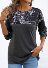 Dark Grey Patchwork Tribal Print Long Sleeve T Shirt | thumb picture 