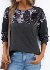 Dark Grey Patchwork Tribal Print Long Sleeve T Shirt | thumb picture 