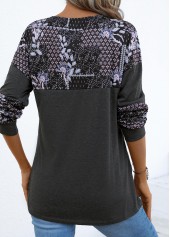 Dark Grey Patchwork Tribal Print Long Sleeve T Shirt | thumb picture 