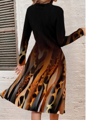 Black Button Leopard A Line Long Sleeve Dress | thumb picture 