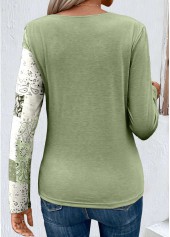 Light Green Asymmetry Patchwork Long Sleeve T Shirt | thumb picture 