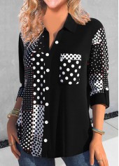 Black Asymmetry Polka Dot Shirt Collar Blouse | thumb picture 