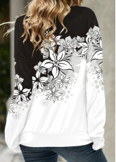 Black Eyelet Floral Print Long Sleeve Cowl Neck Sweatshirt | thumb picture 