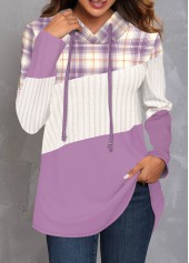 Purple Patchwork Plaid Long Sleeve Hoodie