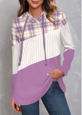 Purple Patchwork Plaid Long Sleeve Hoodie | thumb picture 