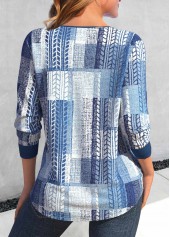 Denim Blue Lace Up Geometric Print T Shirt | thumb picture 