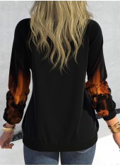 Black Patchwork Halloween Print Long Sleeve V Neck Sweatshirt | thumb picture 