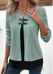 Sage Green Long Sleeve Fake Two Piece Twinset