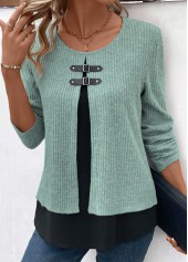 Sage Green Long Sleeve Fake Two Piece Twinset | thumb picture 