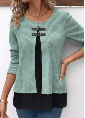 Sage Green Long Sleeve Fake Two Piece Twinset | thumb picture 