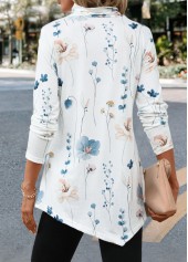 White Asymmetry Floral Print Long Sleeve T Shirt | thumb picture 