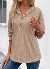 Light Camel Button Long Sleeve Hoodie