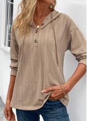 Light Camel Button Long Sleeve Hoodie | thumb picture 