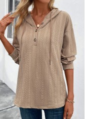 Light Camel Button Long Sleeve Hoodie | thumb picture 