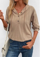 Light Camel Button Long Sleeve Hoodie | thumb picture 