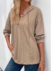 Light Camel Button Long Sleeve Hoodie | thumb picture 