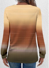 Yellow Button Ombre Long Sleeve Round Neck T Shirt | thumb picture 