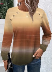 Yellow Button Ombre Long Sleeve Round Neck T Shirt | thumb picture 