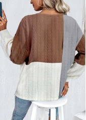 Dark Coffee Patchwork Long Sleeve Round Neck Sweatshirt | thumb picture 