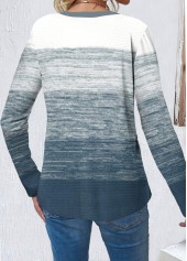 Dusty Blue Button Long Sleeve Round Neck T Shirt | thumb picture 