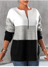 Black Zipper Long Sleeve Round Neck Sweatshirt | thumb picture 