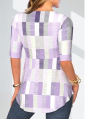 Light Purple Patchwork Geometric Print Fake Two Piece Twinset | thumb picture 