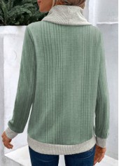 Sage Green Patchwork Long Sleeve Cowl Neck Sweatshirt | thumb picture 