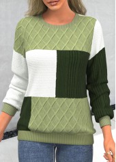 Light Green Patchwork Long Sleeve Round Neck Sweatshirt | thumb picture 