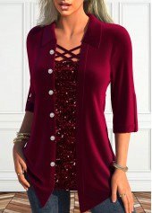 Wine Red Fake 2in1 Square Neck Blouse | thumb picture 