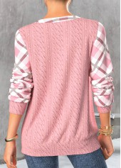 Light Pink Lace Up Plaid Long Sleeve Sweatshirt | thumb picture 