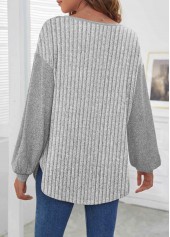 Grey Button Long Sleeve Round Neck Sweatshirt | thumb picture 