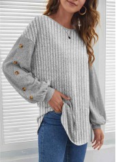 Grey Button Long Sleeve Round Neck Sweatshirt | thumb picture 