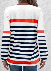 Navy Button Multi Stripe Print Long Sleeve T Shirt | thumb picture 